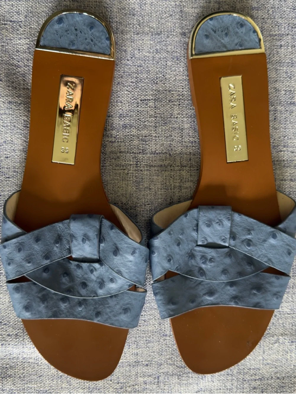 Zara Blue Textured Slide Sandals - Picture 1 of 4